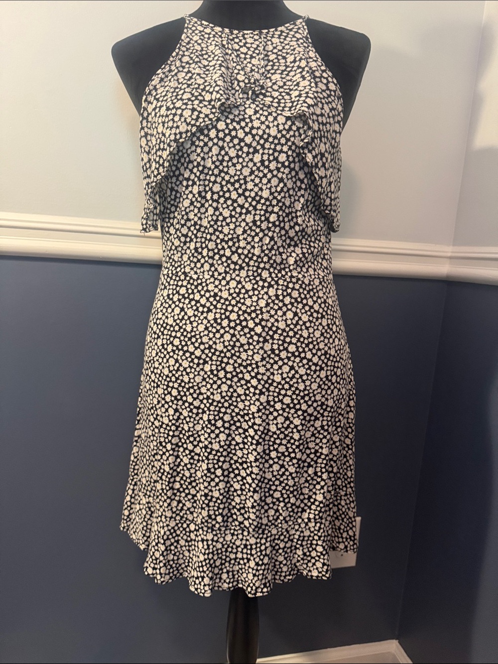 Zara Black and White Daisy Halter Mini Dress